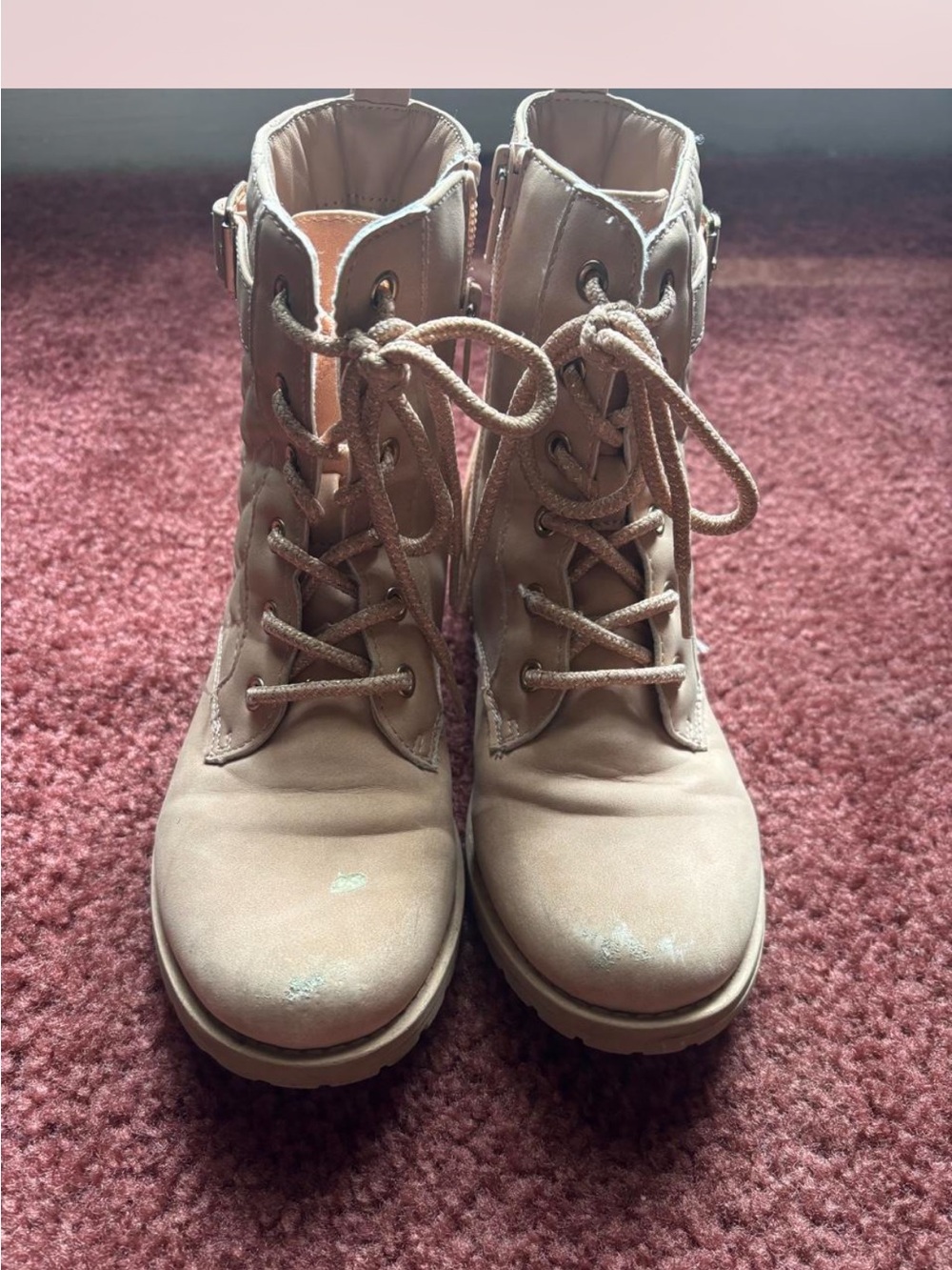 Girls Lace-Up Ankle Boots in Light Pink